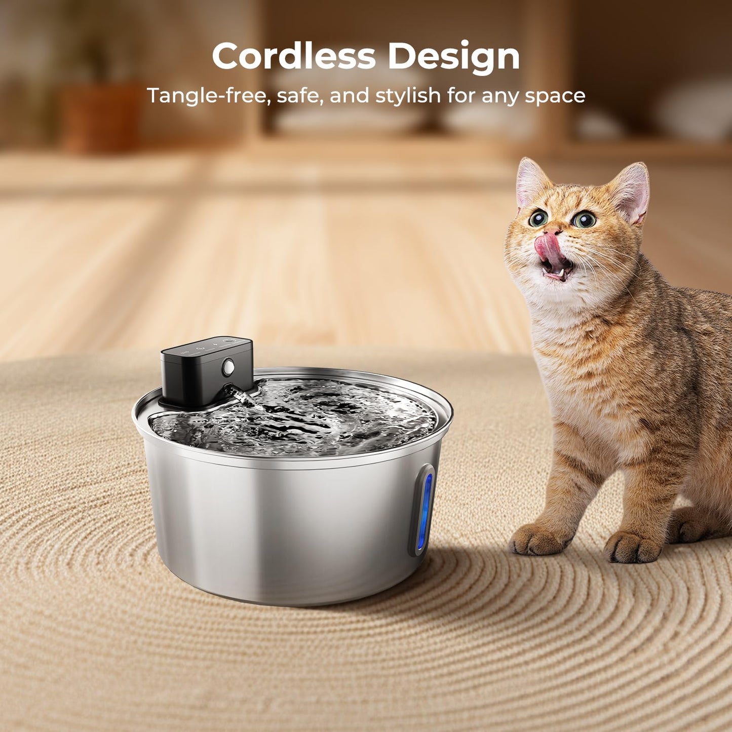 Wireless Stainless Steel Pet Water Fountain – 108oz/3.2L Cordless Automatic Dispenser with Smart Modes & Multi-Layer Filtration for Cats & Dogs