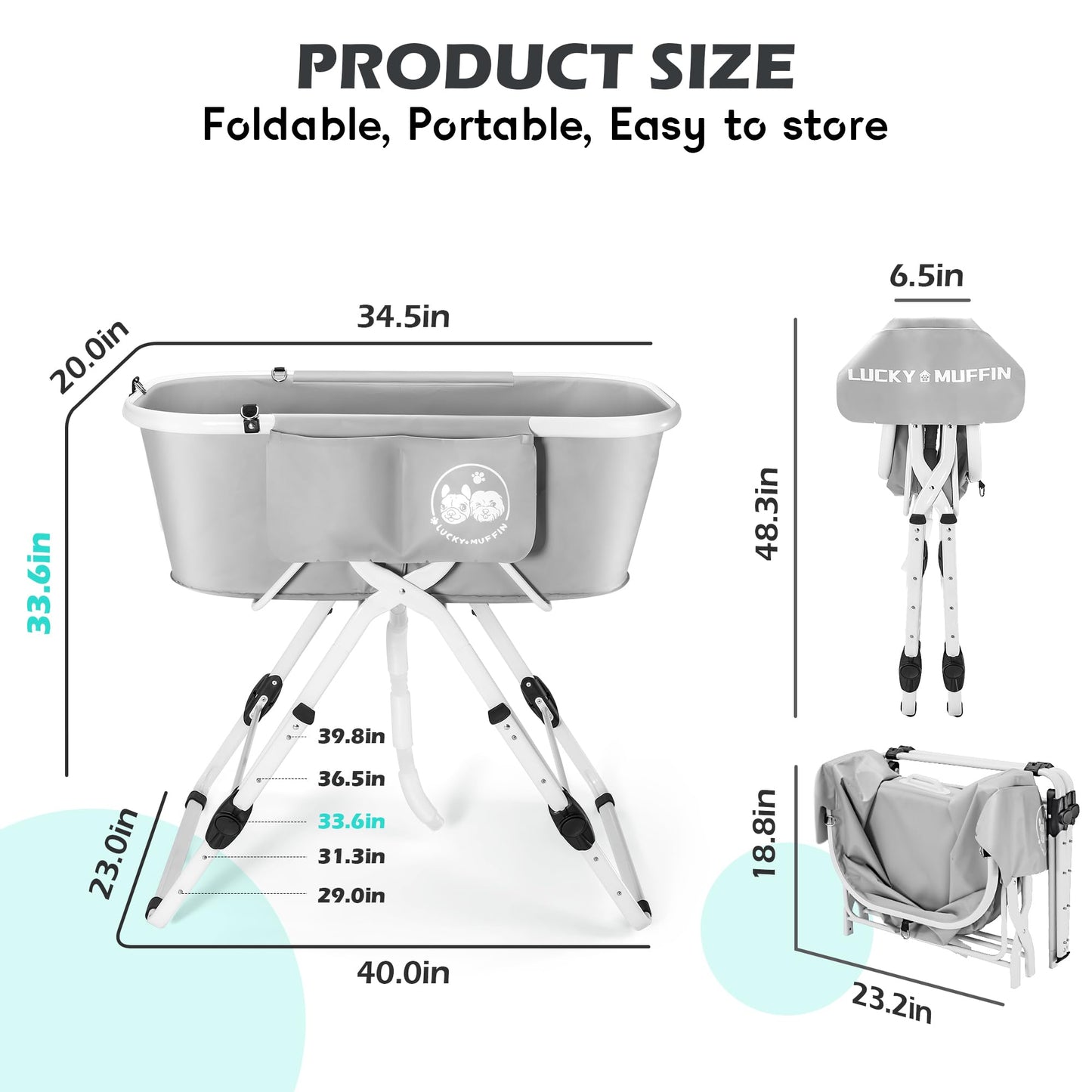 3-in-1 Premium Dog Bath Tub – Foldable & Portable | Includes Towel & Grooming Brush | Adjustable Height for Easy Bathing | Supports Pets up to 140 lbs