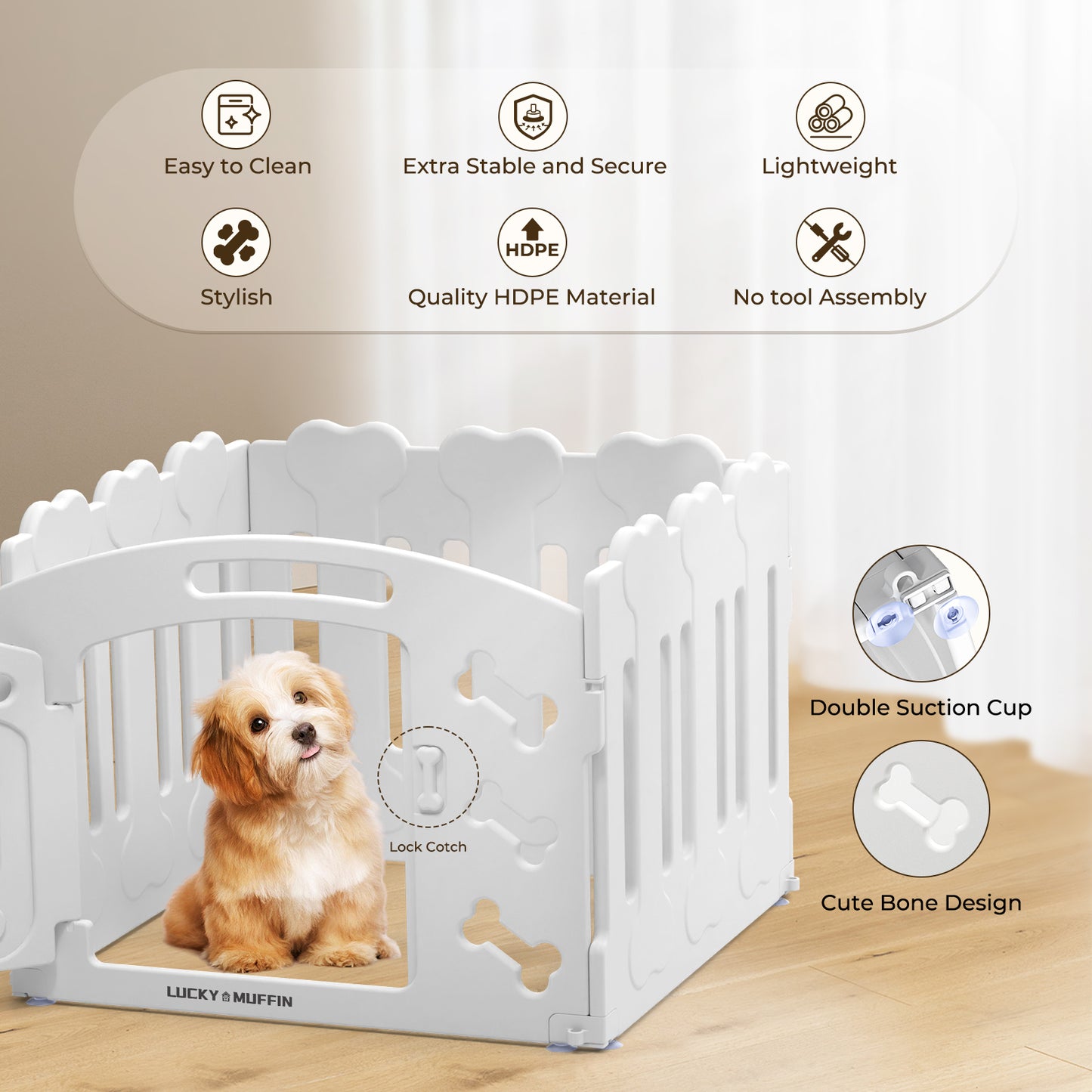 Modular Dog Playpen for Small & Medium Pet and Puppies | Indoor/Outdoor Plastic Puppy Pen with Door – Sturdy, Expandable & Easy to InstalClean