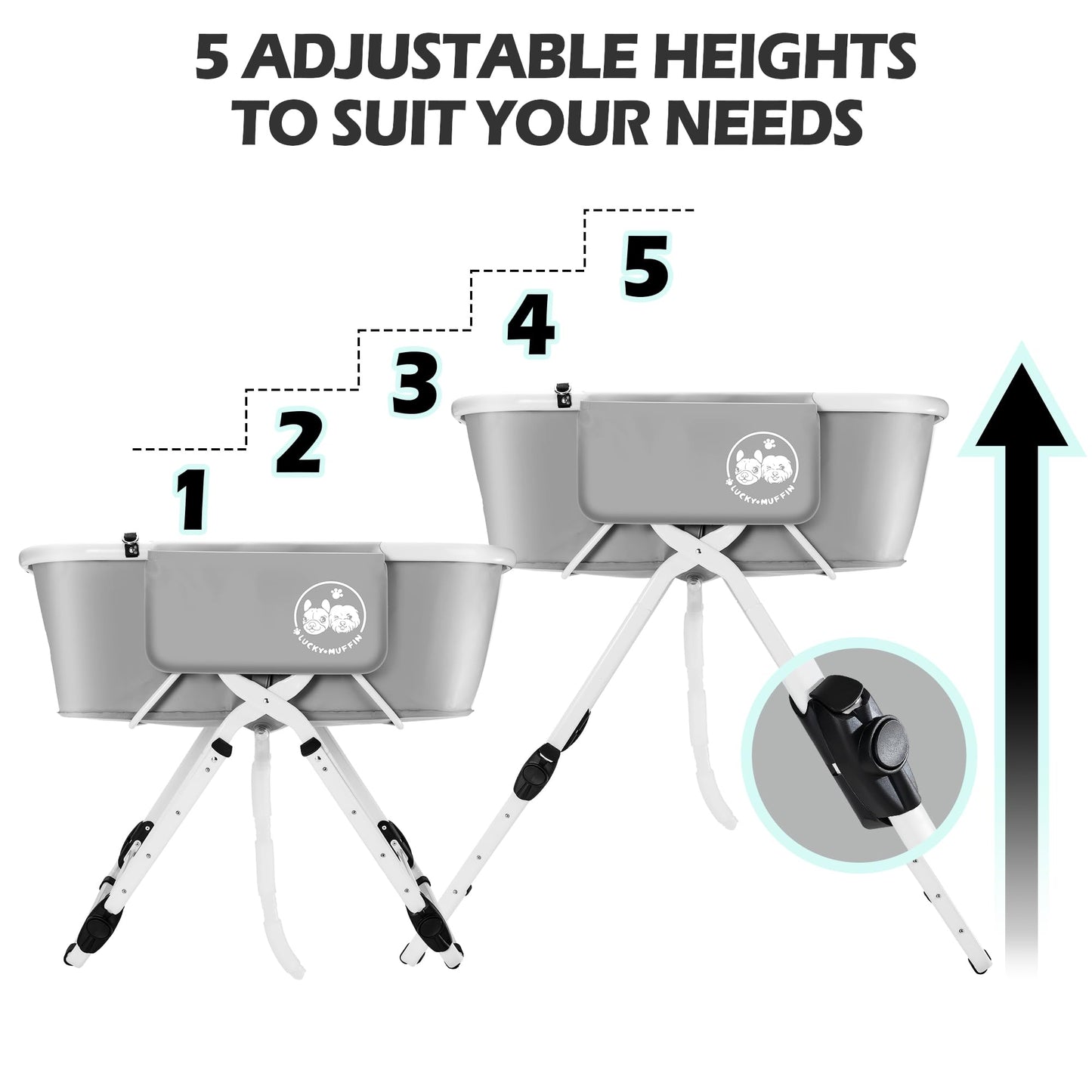 3-in-1 Premium Dog Bath Tub – Foldable & Portable | Includes Towel & Grooming Brush | Adjustable Height for Easy Bathing | Supports Pets up to 140 lbs