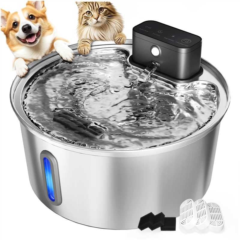 Wireless Stainless Steel Pet Water Fountain – 108oz/3.2L Cordless Automatic Dispenser with Smart Modes & Multi-Layer Filtration for Cats & Dogs