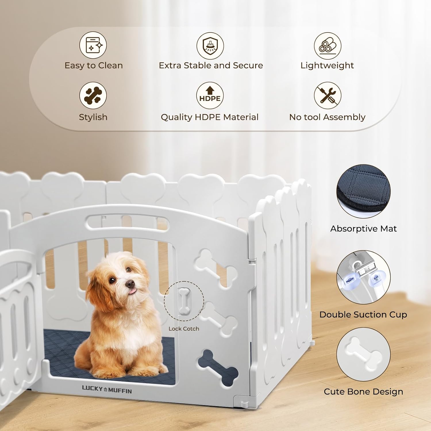 Dog Playpen, Whelping Box with Door, 24" H, 6-Panel Plastic Puppy Playpen for Small Medium Pets, Dogs & Puppies, Indoor/Outdoor, Safe, Sturdy, Easy to Assemble and Clean, 61" x 30" x 24"