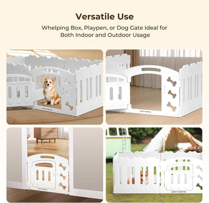 Dog Playpen, Whelping Box with Door, 24" H, 6-Panel Plastic Puppy Playpen for Small Medium Pets, Dogs & Puppies, Indoor/Outdoor, Safe, Sturdy, Easy to Assemble and Clean, 61" x 30" x 24"