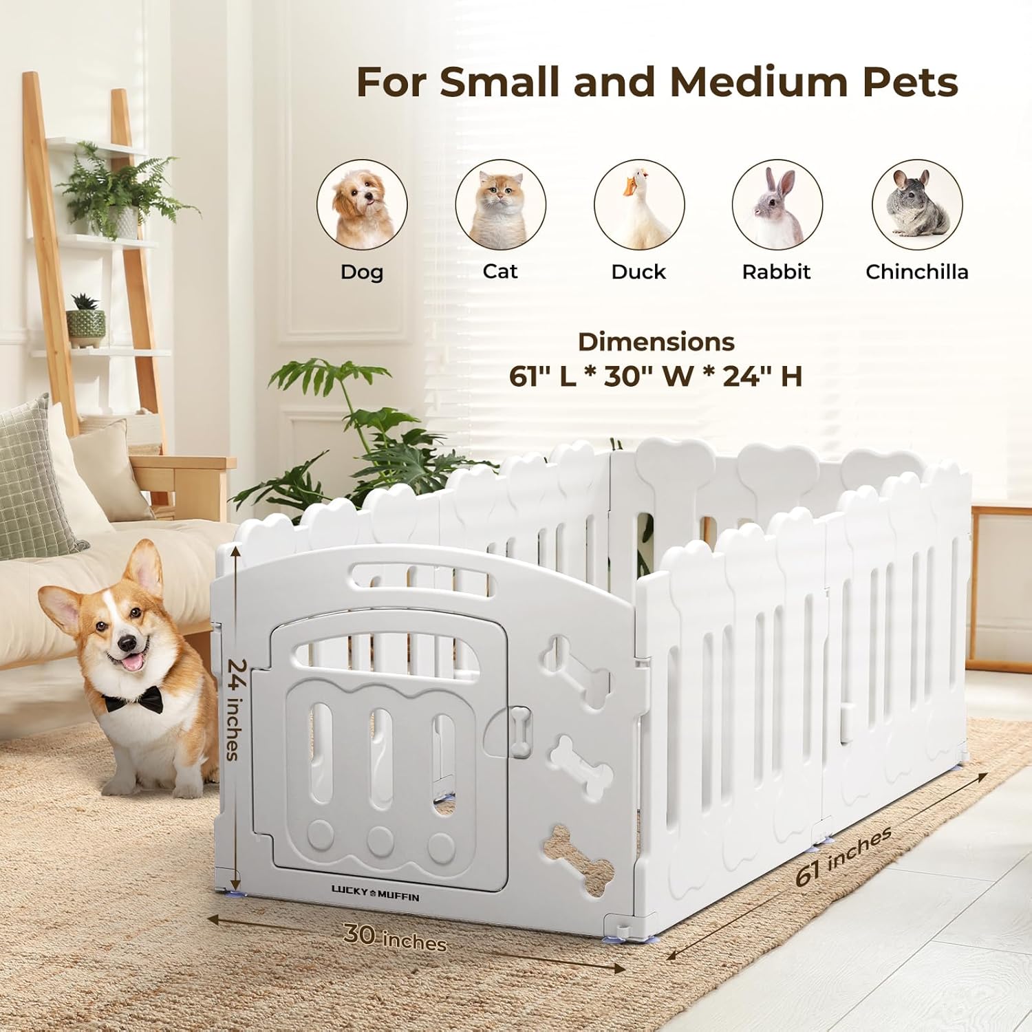 Dog Playpen, Whelping Box with Door, 24" H, 6-Panel Plastic Puppy Playpen for Small Medium Pets, Dogs & Puppies, Indoor/Outdoor, Safe, Sturdy, Easy to Assemble and Clean, 61" x 30" x 24"