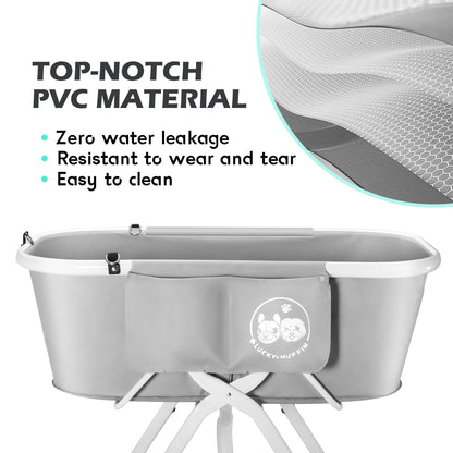 3-in-1 Premium Dog Bath Tub – Foldable & Portable | Includes Towel & Grooming Brush | Adjustable Height for Easy Bathing | Supports Pets up to 140 lbs