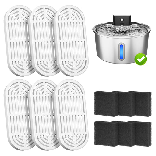 Pet Water Fountain Filters, 6 Replacement Filters & 6 Pre-Filter Sponges